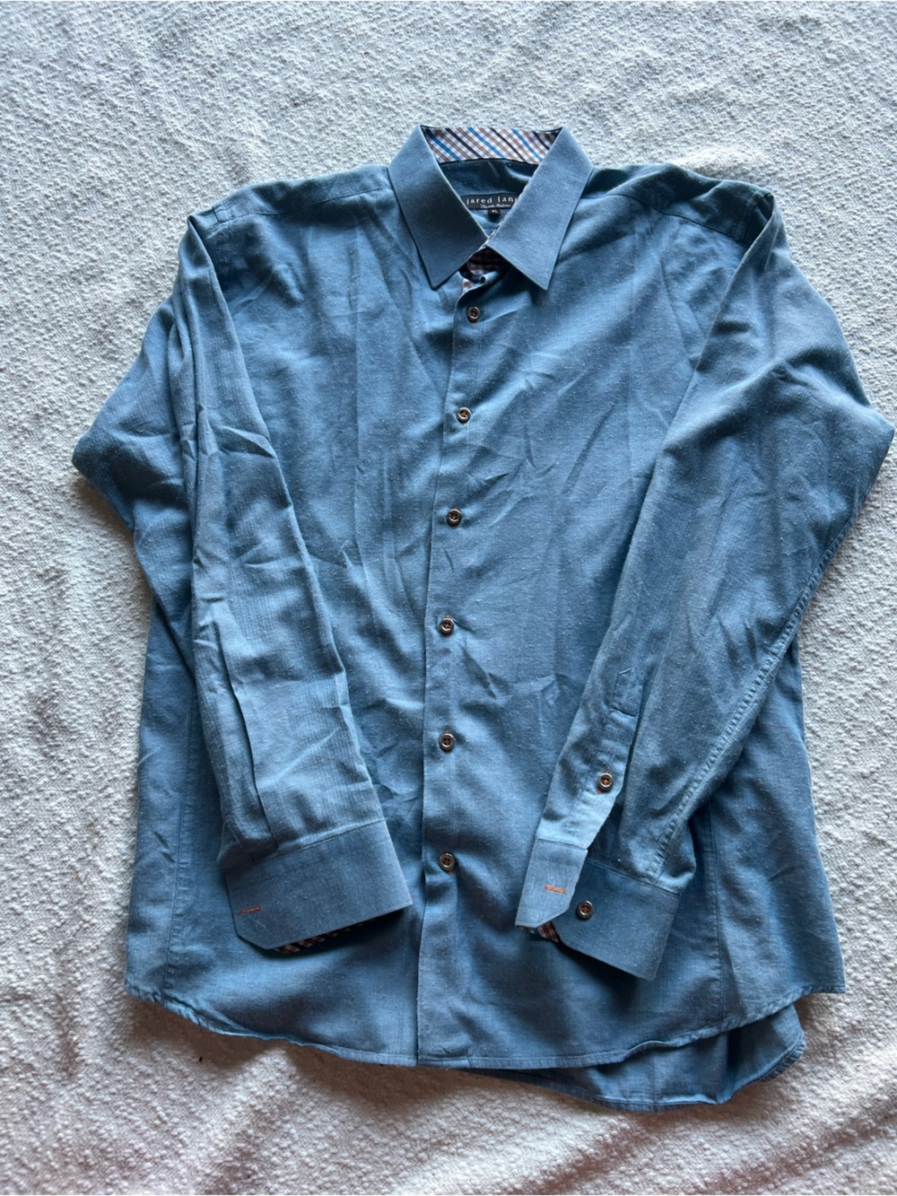 Jared Lang Blue Herringbone Long Sleeve Button Down Shirt - XL